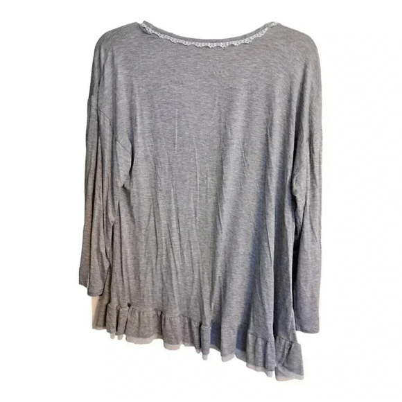 Layla Womens XL Pajama Top Gray Heather Knit Ruffle Hem Long Sleeve NWT - Picture 2 of 5